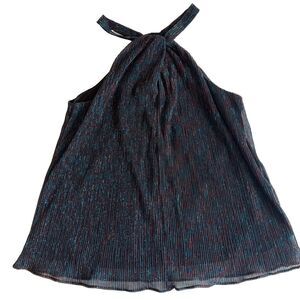 Skies Are Blue Halter Top Womens M Black Multi Color Metallic Lined Festival EUC